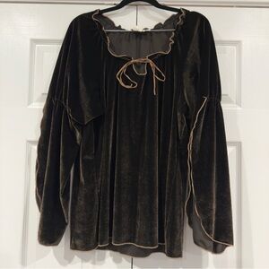 Vintage O&U Velvet Top Chocolate Brown Size 16W Festival Cottagecore Grunge